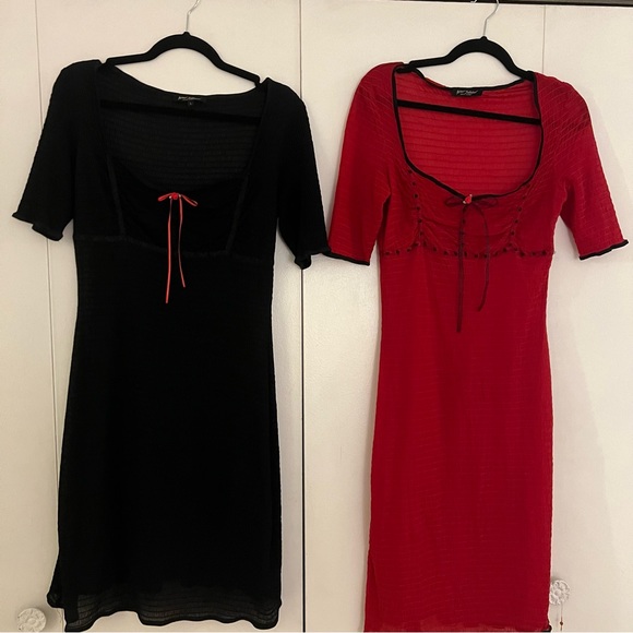 TWO Betsey Johnson Sheer Midi Red & Black Dresses with Rosettes - Picture 4 of 5